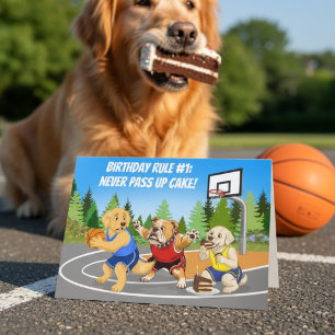 Cartão Bolo de Aniversário Divertido com Cães Jogando Bas