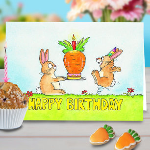 Cartão Bolo de Aniversário do Coelho Saudações