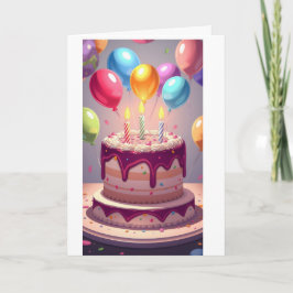 Cartão Bolo de Aniversário e Balões 