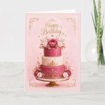 Bolo de Aniversário Elegante Rosa e Dourado com An