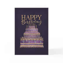 Bolo de Aniversário Elegante Roxo e Dourado
