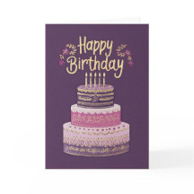 Bolo de Aniversário Elegante Roxo, Rosa e Dourado