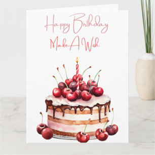Cartão Bolo de Aniversário "Faça Um Desejo"