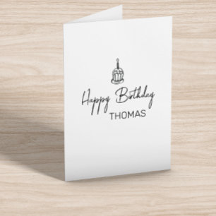Cartão Bolo de Aniversário Feliz Personalizado Minimalist