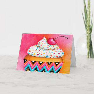 Cartão Bolo de Aniversário Feliz Rosa Feminino Laranja