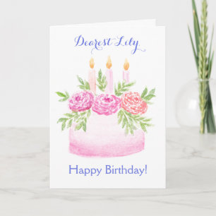 Cartão Bolo de ANIVERSÁRIO Floral Aquarela Pintada à Mão
