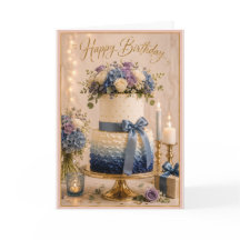 Bolo de Aniversário Floral Azul Ombre Elegante