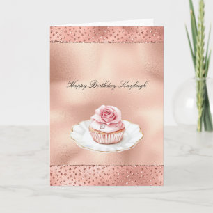 Cartão Bolo De Aniversário Glam Glitter Dourado Rosa Rosa