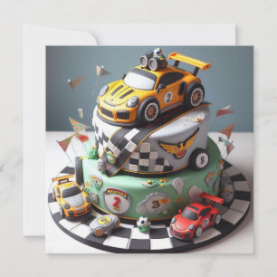 CARTÃO BOLO DE ANIVERSÁRIO INFANTIL COM TEMA DE CARRO DE