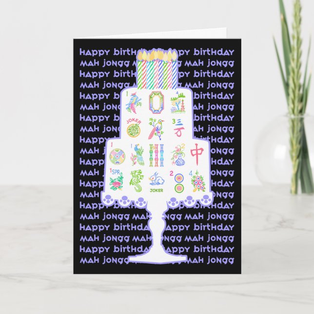Cartão Bolo de Aniversário Mah Jongg (Frente)