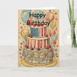 Cartão Bolo de Aniversário Patriótico Vintage