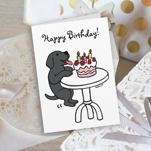 Cartão Bolo De Aniversário Plain Cartoon Labrador Preto