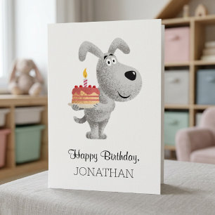 Cartão Bolo de Aniversário Vela Fofa Cachorro Engraçado F