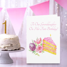 Cartão Bolo de Aquarela do Primeiro Aniversário da Netas