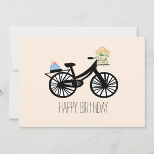 Cartão Bolo de Bicicleta Vintage de Aniversário Flor Feli