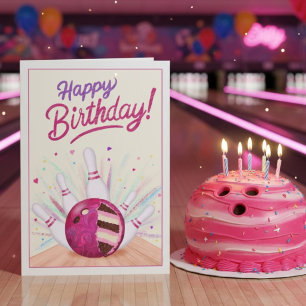 Cartão Bolo de Bola de Boliche Surpresa de Aniversário