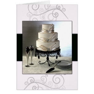 Cartão Bolo de casamento preto e branco elegante