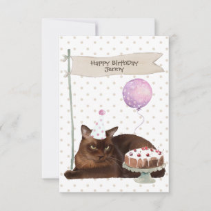 Cartão Bolo de chapéu de festa de aniversário de gato bir
