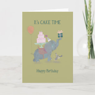 Cartão Bolo de Elefante Caprichoso de Aniversário Present