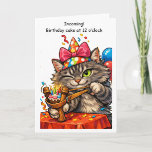 Cartão Bolo de Estilingue de Gato Aniversário Ideia de Pr