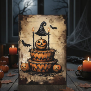 Cartão Bolo de Halloween Vintage Aniversário