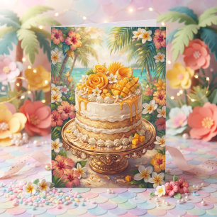 Cartão Bolo de Manga e Coco Caprichoso   Feliz Aniversári