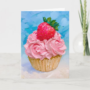 Cartão Bolo de Morango com Frost de Rosa Bonito