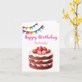 Cartão Bolo de Morango de Chocolate Personalizável Aniver