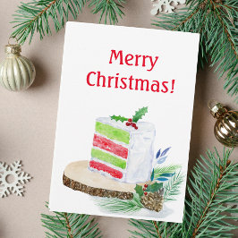 Cartão Bolo de Natal Merry Christmas em Aquarela