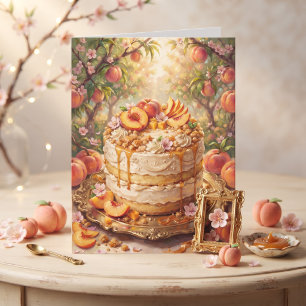 Cartão Bolo de Pêssego Bonito Feliz Aniversário