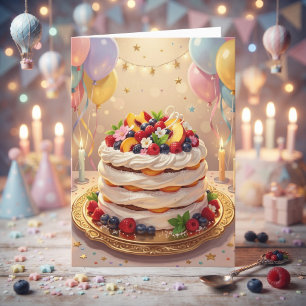 Cartão Bolo Pavlova Caprichoso Feliz Aniversário