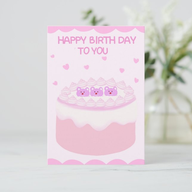 Cartão Bolo rosa doce feliz aniversário (Em pé/Frente)