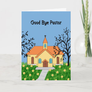 Cartão Bom Pastor de Tchau com Igreja Amarela