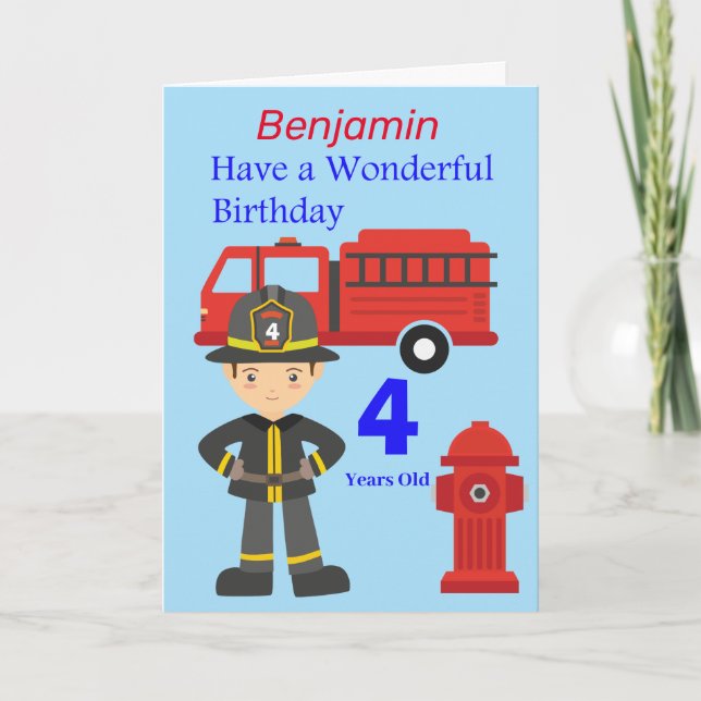 Cartão Bombeiro e caminhão de aniversário (Frente)