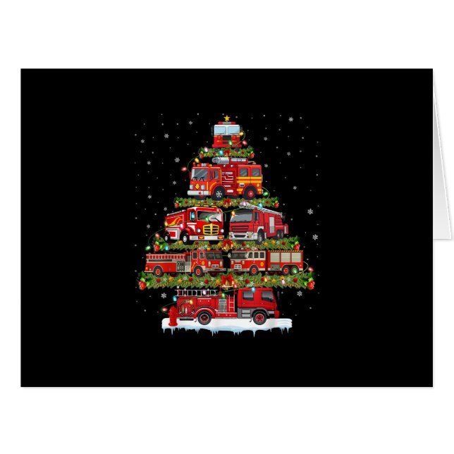 Cartão Bombeiro Luz Bombeiro Caminhão de Fogo Natal (Frente horizontal)