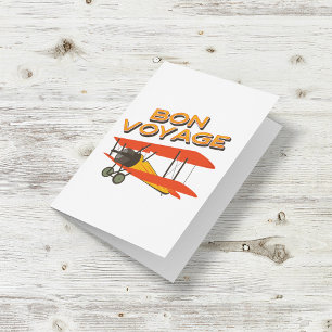 Cartão Bon Voyage Biplane Vintage Avião