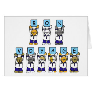 Cartão Bon Voyage Cartoon Cats in Sailor Outfits