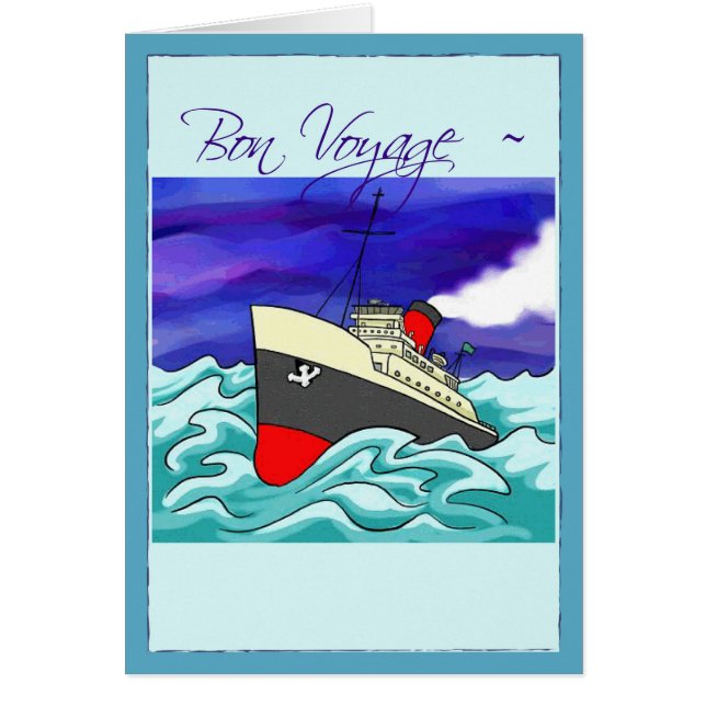 Cartão Bon Voyage Com Um Grande Navio De Cruzeiro (Frente)