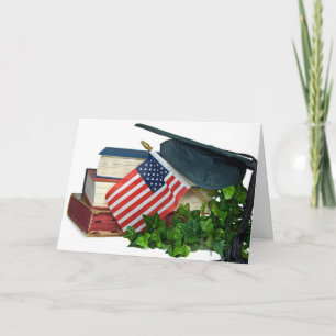 Cartão Boné de formatura e bandeira americana