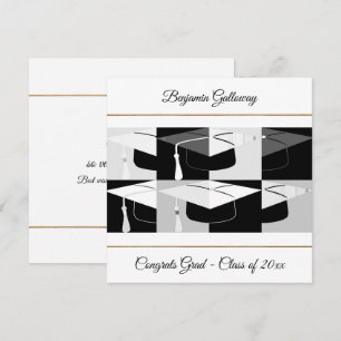 Cartão Boné de formatura gráfico moderno preto e branco