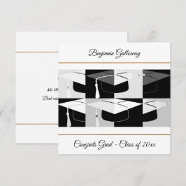 Cartão Boné de formatura gráfico moderno preto e branco p