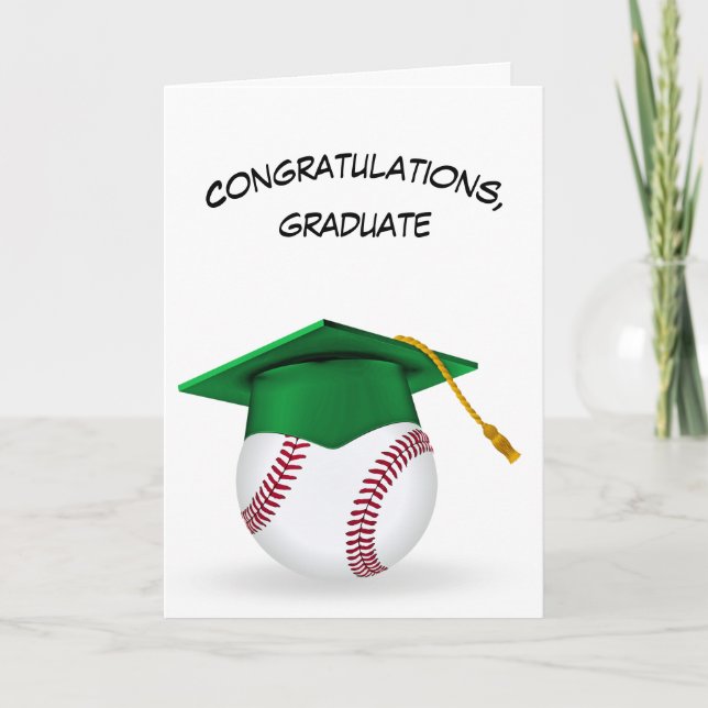 Cartão Boné de formatura Verde em um Baseball (Frente)