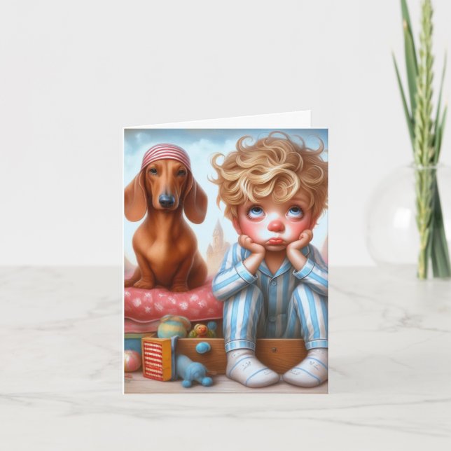 Cartão Boné Noturno Animado Dachshund (Frente)