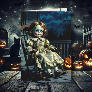 Cartão Boneca Assombrada e Abóbora de Halloween