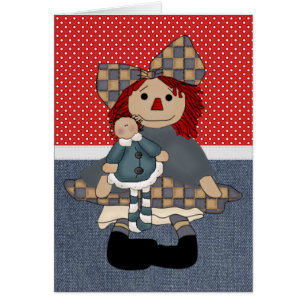 Cartão Boneca de pano adorável do país