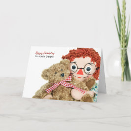 Cartão boneca de pano de aniversário da avó com ursinho