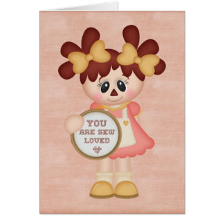 Cartão Boneca de pano Sewing do país adorável
