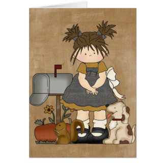 Cartão Boneca feminino adorável do país