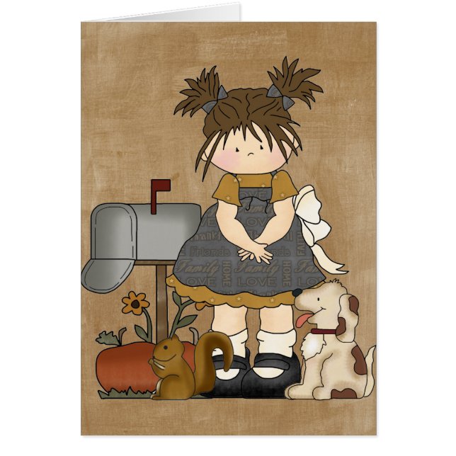 Cartão Boneca feminino adorável do país (Frente)