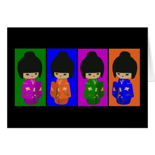 Cartão Bonecas bonitos de Kokeshi do pop art